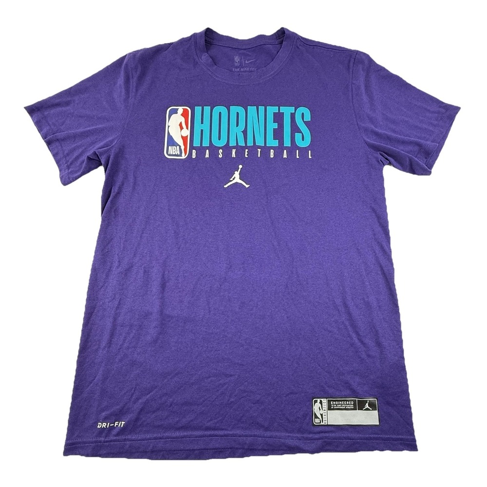 Nike Jordan NBA Charlotte Hornets Basketball Dri-Fit T-Shirt Purple Teal Men's M